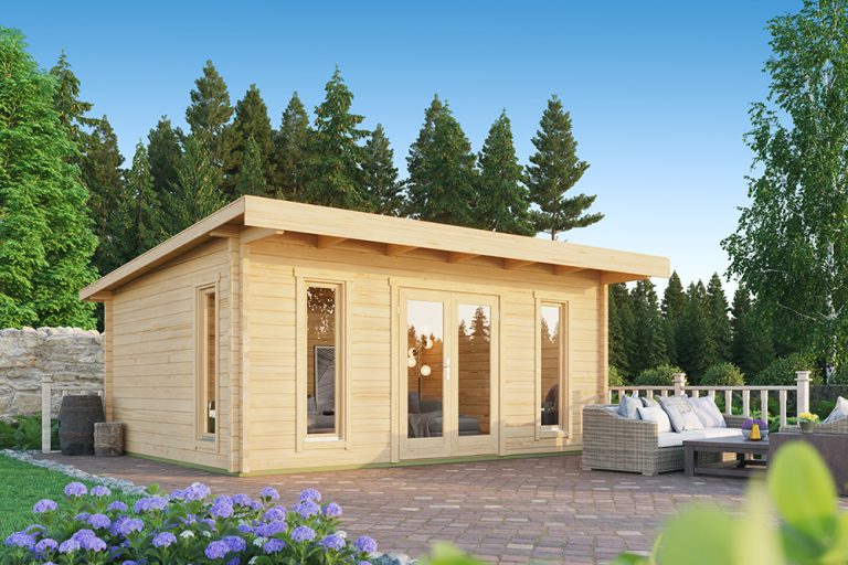 Barbados 5 log cabin with double-glazed doors and windows used as a garden office or summerhouse