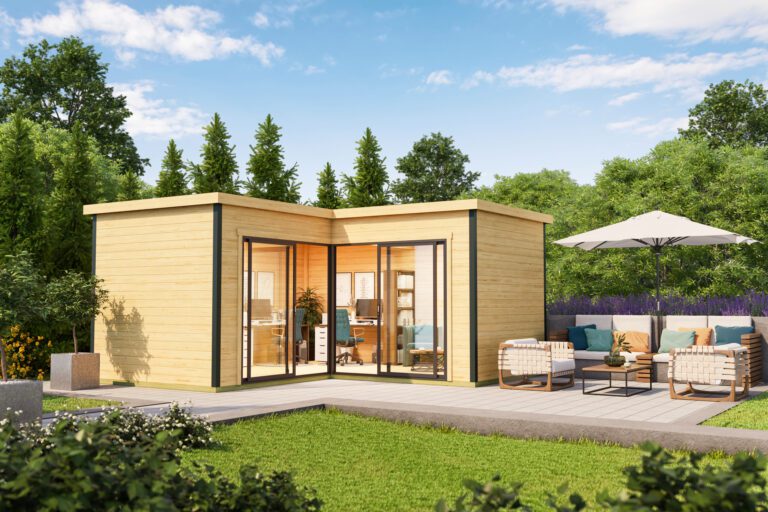 Domeo 6 L-shaped summerhouse for garden parties and home working
