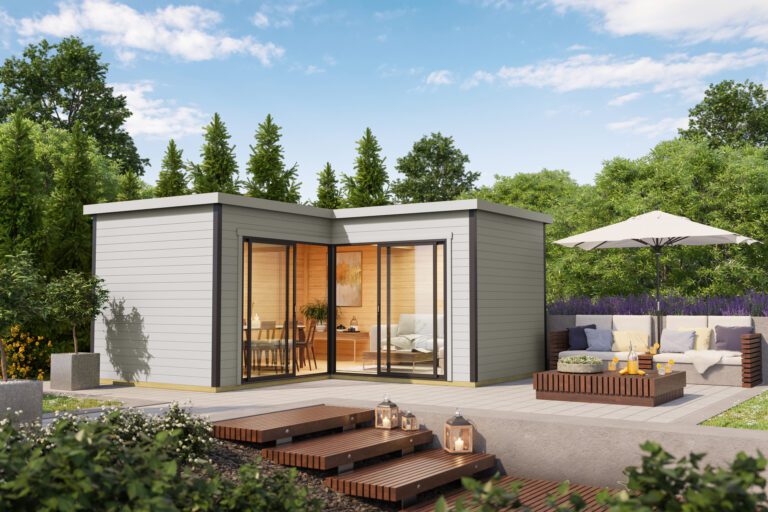 Domeo 6 L-shaped summerhouse for garden parties and home working