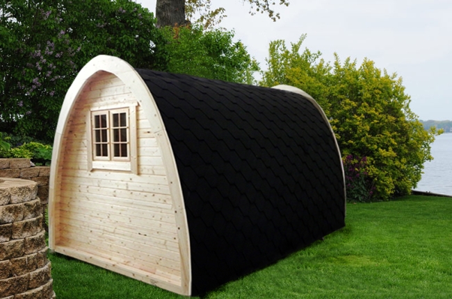 Rear Of The 2.4m X 3.0m Glamping Pod With Arched Rood From Cabins Unlimited