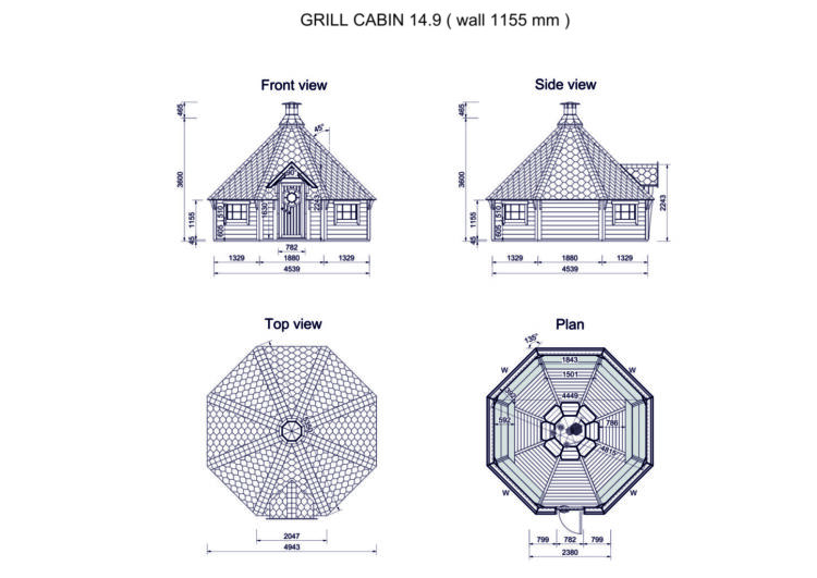 Grill Cabin 14.9 Standard Wall Height (wall 1155 Mm) Drawings