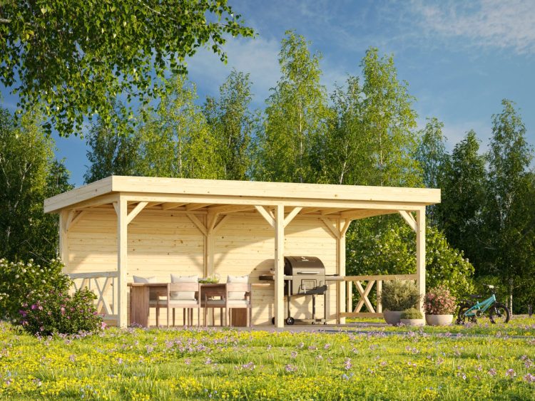 Bianca 308 (16.6m2) Pent Gazebo With Solid Back Wall From Cabins Unlimited