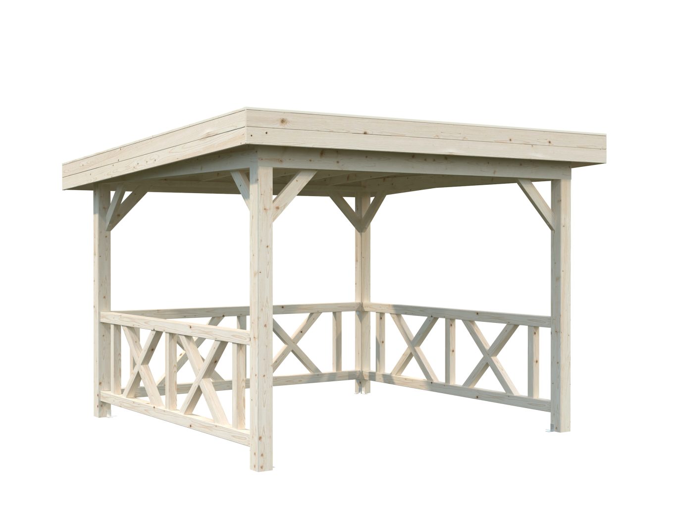 Lenna 301 8.3m2 Pent Gazebo With Ballustrade Walls From Cabins Unlimited Natural Colour