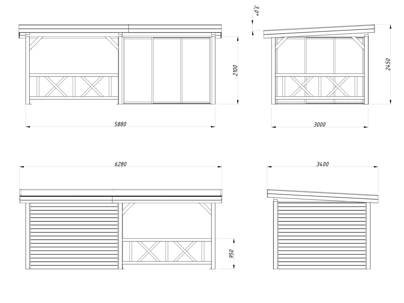 Lenna 403 Slide Gazebo 16.6m2 From Cabins Unlimited Dimensions